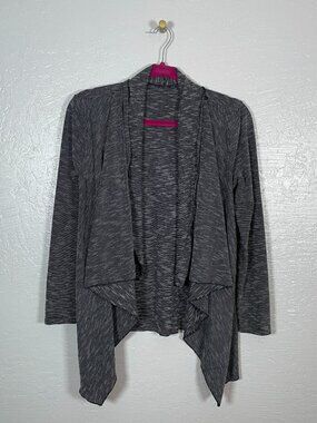 Manduka Women XS Black White Micro Stripe Knit Cardigan Sweater Open Front
